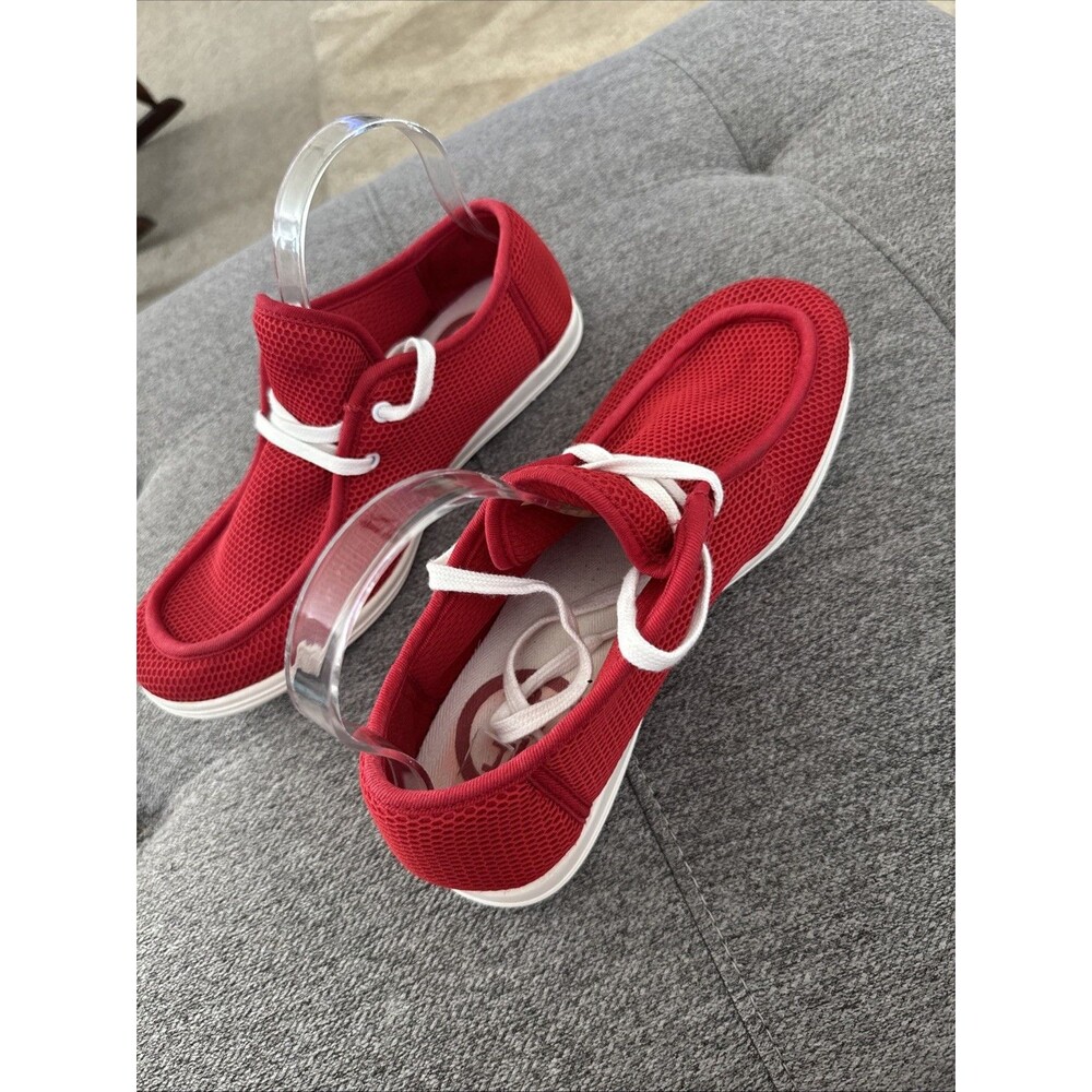 Diesel Sneakers Red Mesh Low Top Lace-Ups Logo Rubber Bottom With Map Size 7.5 - Picture 7 of 16